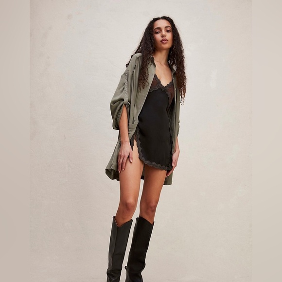 Free People Moonstruck Mini Shirtdress M Green - Picture 2 of 7